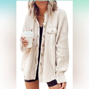 NWT beige waffle shacket